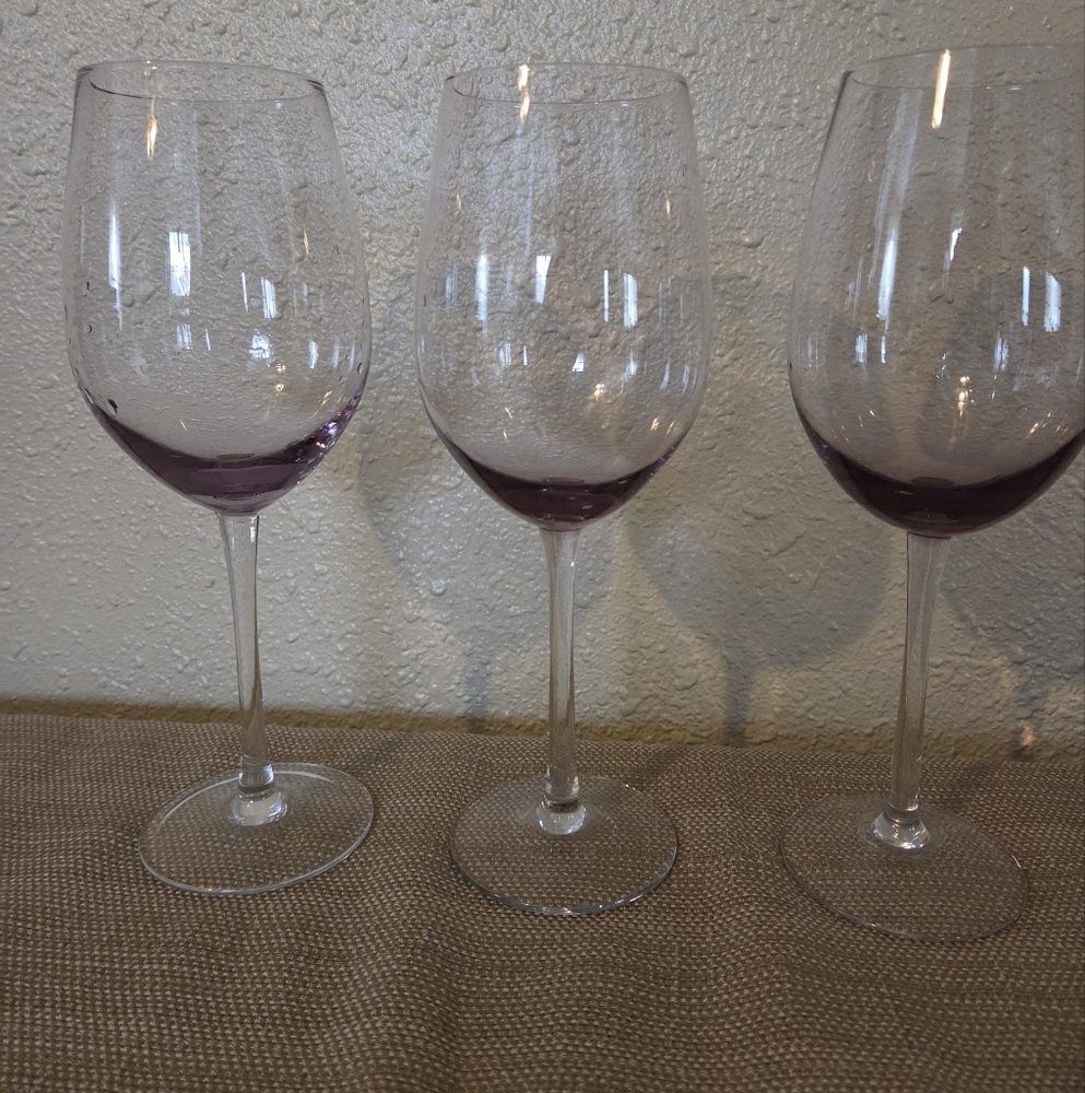 Three World Market Purple Stemmed Wine Glasses